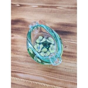 VTG Joe St Clair Glass Ashtray Paperweight Bubbles Pink Flowers Art Glass